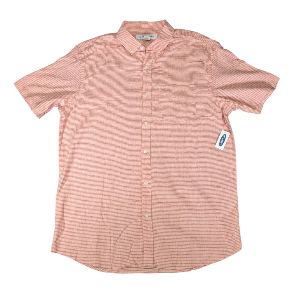 Old Navy Mens Large Tall Relaxed Fit Linen Blend Short Sleeve Striped Shirt NWT